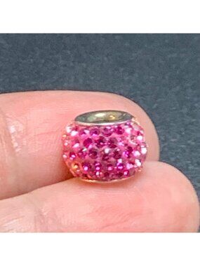Red White Crystal Rhondel Slide Charm Spacer Charm Sterling Silver 925 8mm Wide
